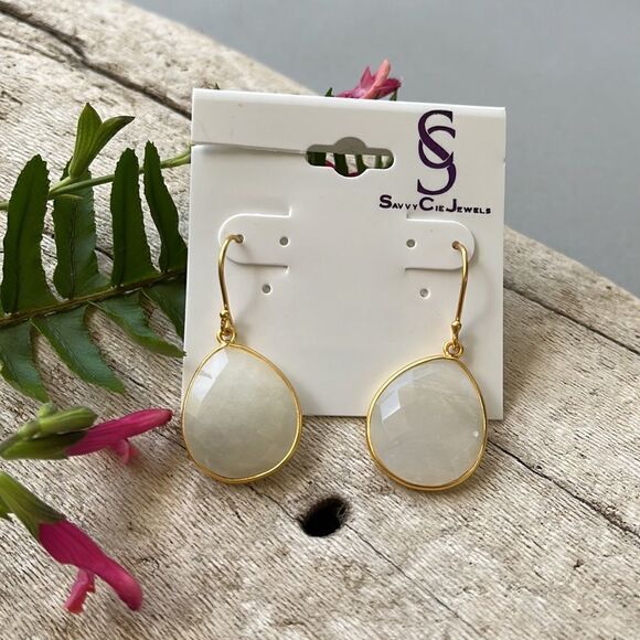SAVVY CIE JEWELS, GOLD VERMEIL SILVER MOONSTONE DROP EARRINGS.  NWT - Picture 5 of 6
